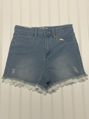 Soho Blue Denim Shorts with White Lace Hem
